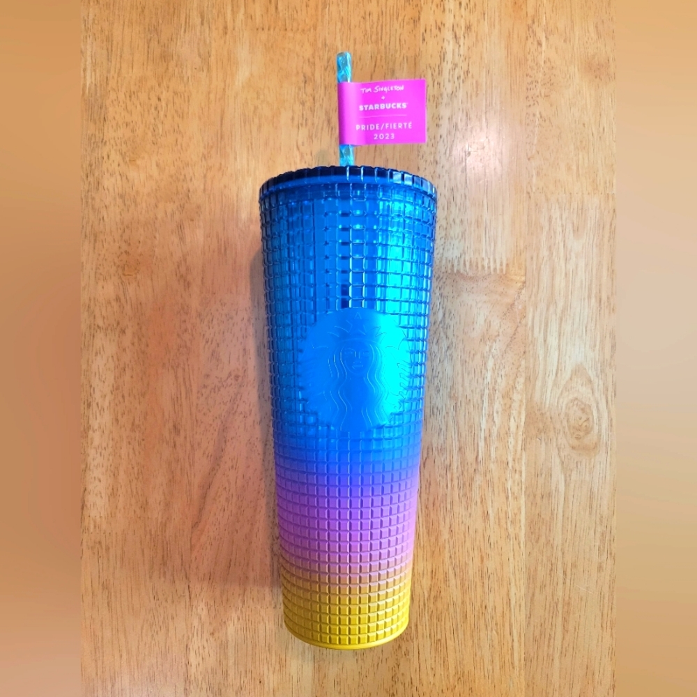 NWT Starbucks Tim Singleton pride collab 2023 ombre grid flat top tumbler